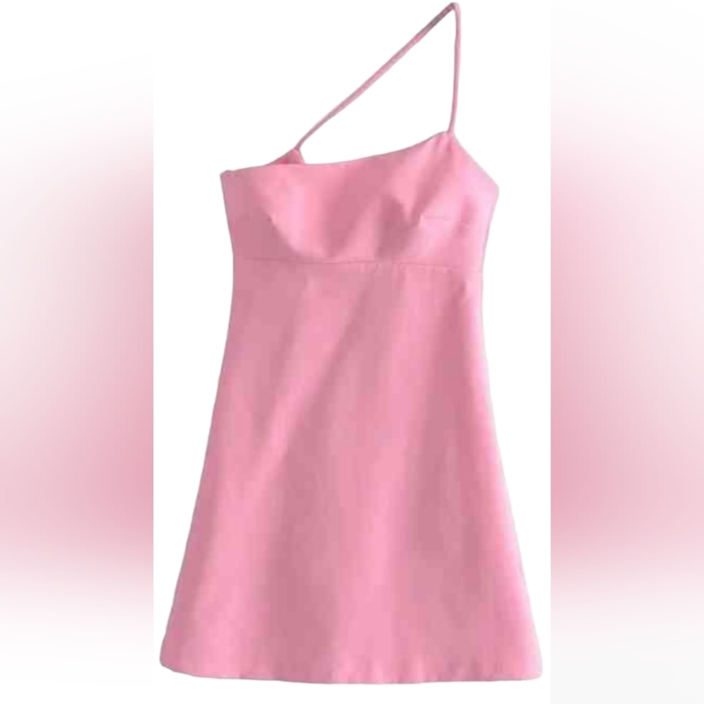 -276 Indefeir Asymmetrical Mini Dress One Shoulder Pink Size Small For Women